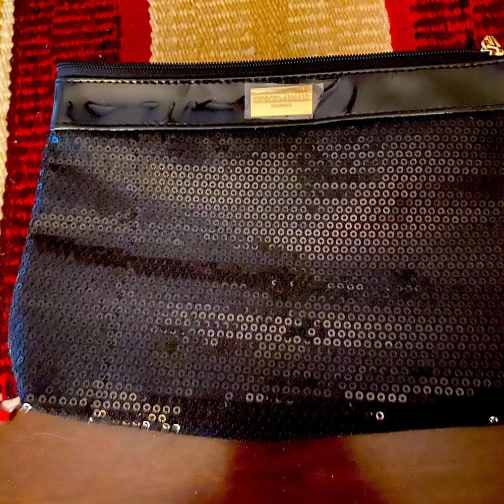 Giorgio Armani lined/blk/sequined makeup bag